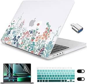 CISSOOK Matte Frosted Wildflower Hard Shell Case for MacBook Pro 14 Inch 2024 2023-2021 Release M4 A3112 A3185 A3401 M3 A2992 A2918 A2779 M2 A2442 M1, Plastic Cover for MacBook Pro 14 M1-M4 Chip