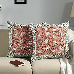 Ridhi Modern Farmhouse Pillow Covers Decorative Cotton Throw Pillow Covers Set of 2 Dark Salmon Pink Cushion Covers with Border for Couch Sofa Bed Living Room Spring Home Decor 20x20