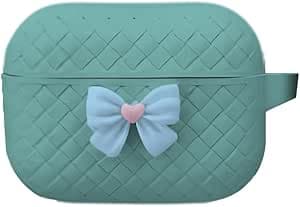 Stylish Wireless Earphone Case from Next Store,Compatible with Airpod pro2 with Lovely Bow Design,Premium FlexibleSilicone,Shockproof and Scratch Resistant Cover,Keep Your Earphone Clean (Dark green)