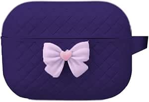 Stylish Wireless Earphone Case from Next Store,Compatible with Airpod pro2 with Lovely Bow Design,Premium FlexibleSilicone,Shockproof and Scratch Resistant Cover,Keep Your Earphone Clean (Dark purple)