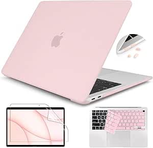 Teryeefi Matte Hard Case Compatible with MacBook Air 13 inch Case A2337 A2179 A1932 with Retina Touch ID 2021 2020 2019 2018 Release with Keyboard Cover + Screen Protector + Dust Plug,Chalk Pink
