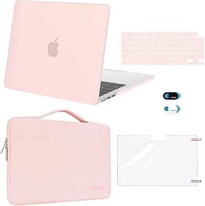 MOSISO Compatible with MacBook Air 13 inch Case 2024 2023 2022 M3 A3113 M2 A2681, Plastic Hard Shell&Sleeve Bag&Keyboard Skin&Webcam Cover&Screen Film for MacBook Air 13.6 inch Case, Chalk Pink