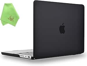 UESWILL Compatible with 2021 2022 2023 MacBook Pro 16 inch M1 M2 M3 Pro/Max Chip Model A2485 A2780 A2991 Matte Case Cover+ Microfiber Cloth, Black