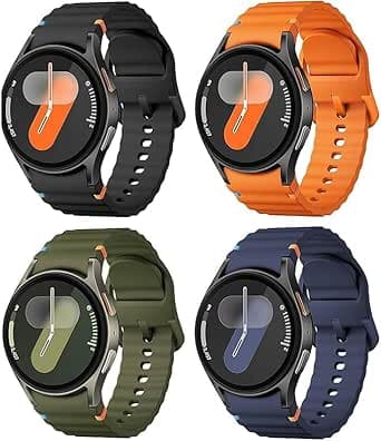 Silicone Watch Band for Samsung Galaxy Watch, Waterproof Sport Strap, 4 Pack (Black, Orange, Army Green, Navy Blue)