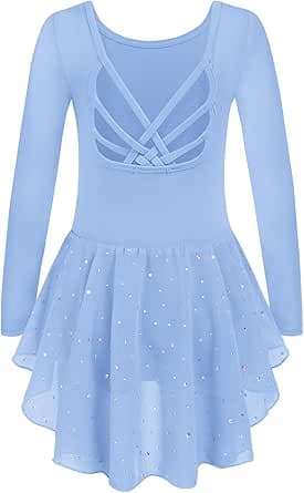 Arshiner Ballet Clothing Girls 2-10 Years Ballet Dress Long Sleeve Children's Ballet Dance Dress Backless Cotton Ballet Suit Dance Body with Ballet Skirt Tutu