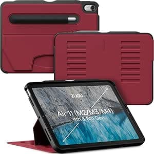 ZUGU CASE Ultra-Thin Protective Case Designed for iPad Air 11" (M4, 2026 / M3, 2025 / M2, 2024) / iPad Air 5/4, 10.9-Inch (2022/2020) Magnetic Stand with Apple Pencil Charging (Sleep/Wake) - Red