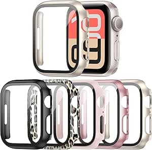 Haojavo 5 Pack Case for Apple Watch Series 6 5 4 SE 40mm with Tempered Glass Screen Protector, Full Hard Ultra-Thin Scratch Resistant Bumper Protective Cover for iWatch 40mm Accessories(5 Colors)