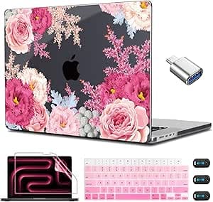 CISSOOK Gorgeous Floral Case for MacBook Pro 14 Inch 2023 2021 Release M3 A2992 A2918/ A2779 M2 /A2442 M1, Plastic Hard Shell Case with Keyboard Cover for MacBook Pro 14 2021-2023, Gorgeous Flowers