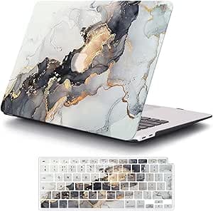 MOKASE Case Compatible with MacBook Air 13 Inch 2021 2020 A2337 M1 A2179 A1932 Touch ID, Plastic Hard Shell Case & Keyboard Cover for 2018-2021 MacBook Air 13 with Retina Display, Black Gold
