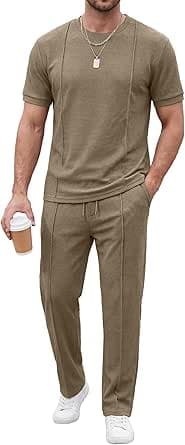 JMIERR Mens 2 Piece Sets Short Sleeve Shirts and Loose Pants Summer Textured Suits