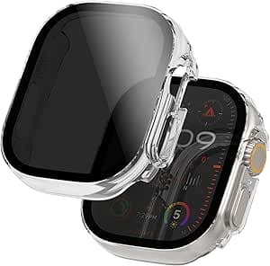 KASTWAVE Privacy Screen Protector Case 49mm for Apple Watch Ultra/Ultra 2, 2 Pack Anti-Scratch, Anti Spy, Ultra-Thin, Stylish, Waterproof, Tempered Glass Screen Protector Case (Clear)