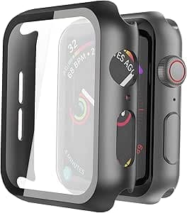 Misxi 2 Pack Hard PC Case with Tempered Glass Compatible with Apple Watch SE 3 SE 2 SE Series 6 Series 5 Series 4 40mm, Scratch-Resistant Protection Cover with Screen Protector for iWatch, Black