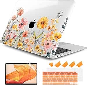 DONGKE Compatible with MacBook Air 13 inch Case 2021 2020 2019 2018 Release A2337 M1 A2179 A1932 with Retina Display Touch ID, Plastic Hard Shell & Keyboard Cover - Color Daisy