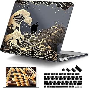 DONGKE for M2 MacBook Air 15 inch Case 2023 Release A2941 with Retina Display & Touch ID, Plastic Hard Case & Keyboard Skin & Screen Protector for MacBook Air 15.3 Inch - Sea Waves