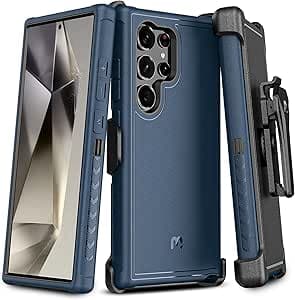 MYBAT Pro Maverick Series for Samsung Galaxy S24 Ultra Case with Belt Clip Holster, 6.8 inch, Heavy Duty Military Grade Drop Protective Case with 360° Rotating Stand (No Screen Protector) Blue