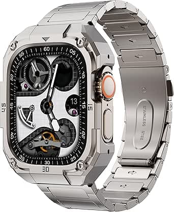 Stainless Steel Case and Band Compatible for Apple Watch Ultra 3/2/1 Band/Apple Watch Band 49mm 46mm 45mm 44mm,Fomal Metal iWatch Band with Case for Men Series 11 10 9 8 7 6 5 4 SE