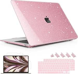 May Chen Compatible with MacBook Air 13 inch Case 2021 2020 2019 2018 Release Models: M1 A2337 A2179 A1932, Plastic Hard Shell Case for Mac Air 13 inch with Retina Fits Touch ID, Pink Glitter