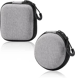 Portable Data Cable Storage Bag, Portable Small Earbud Headphone Storage Protective Cover, Travel Organizer, Carrying Hard Shell Zipper Bag for Earphone Usb Cable Charger Square and Round, (2Pcs)