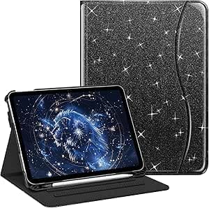 FINTIE Case for iPad (A16) 11th Generation 11 Inch (2025), iPad 10th Generation 10.9 Inch (2022), Multi-Angle Viewing Stand Cover w/Pencil Holder & Pocket, Auto Sleep/Wake, Shiny Black